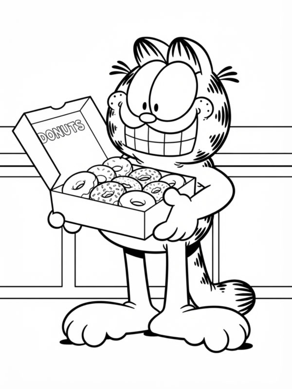 Garfield Holding a Box of Donuts