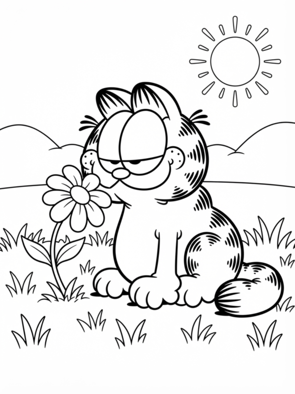 Garfield Smelling a Flower