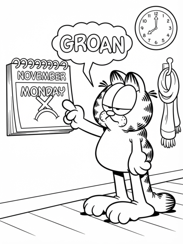 Garfield Staring at a Monday Calendar