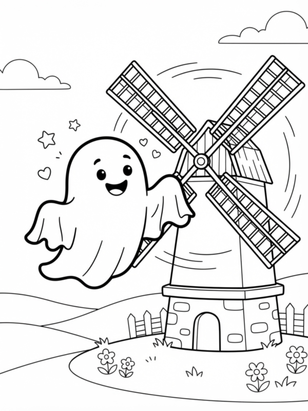 Ghost Flying Past a Windmill