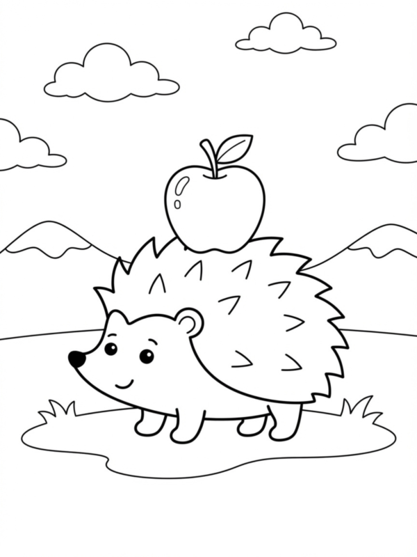 Happy Hedgehog Holding an Apple
