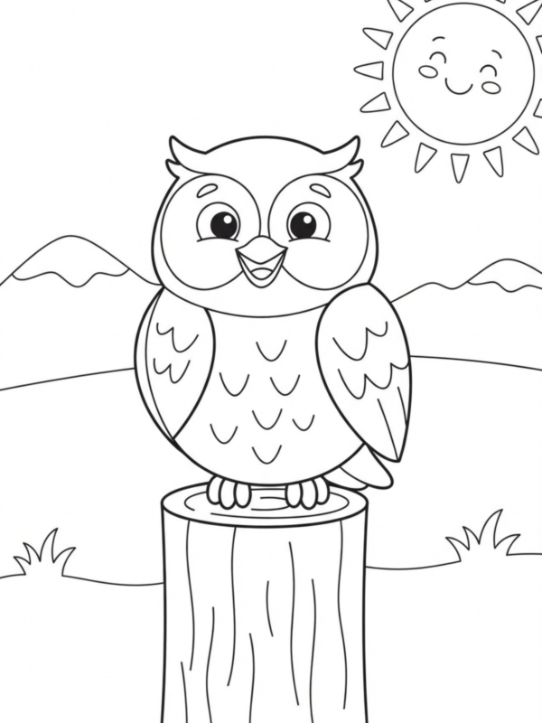 Happy Owl Sitting on a Fence Post