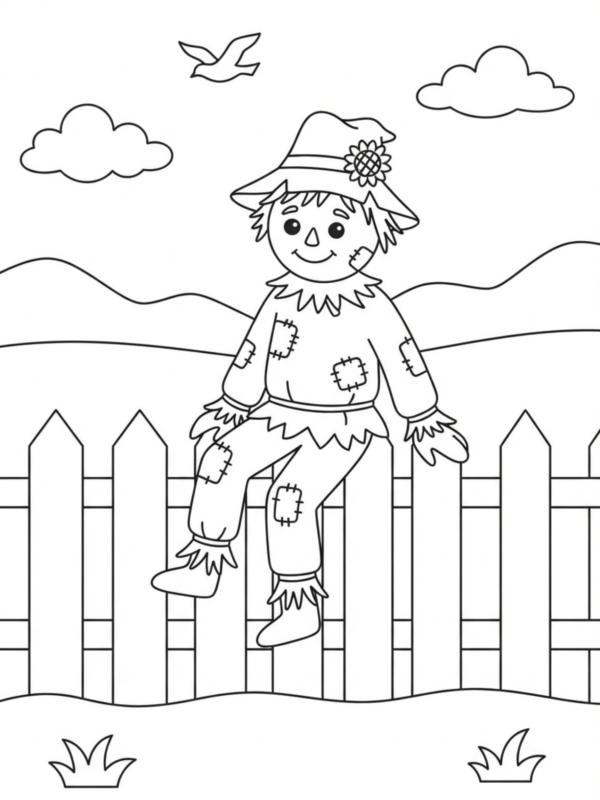Happy Scarecrow Sitting on a Fence