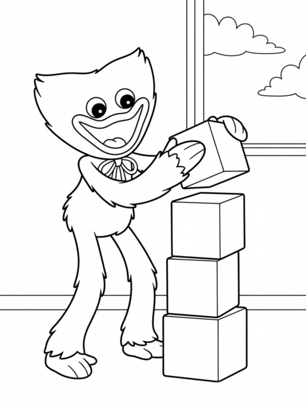 Huggy Wuggy Playing with Building Blocks