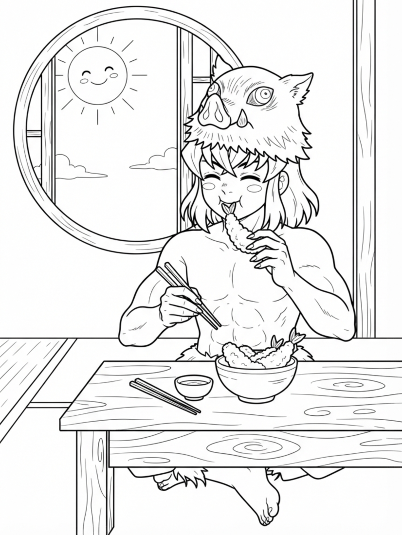 Inosuke Eating Tempura