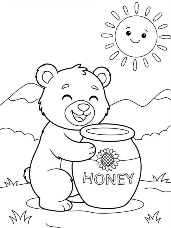 Little Bear Holding a Honey Pot