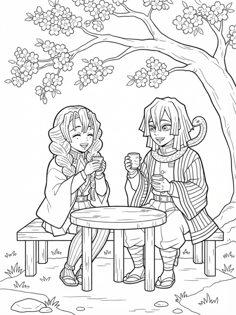 Mitsuri and Obanai Sharing Tea