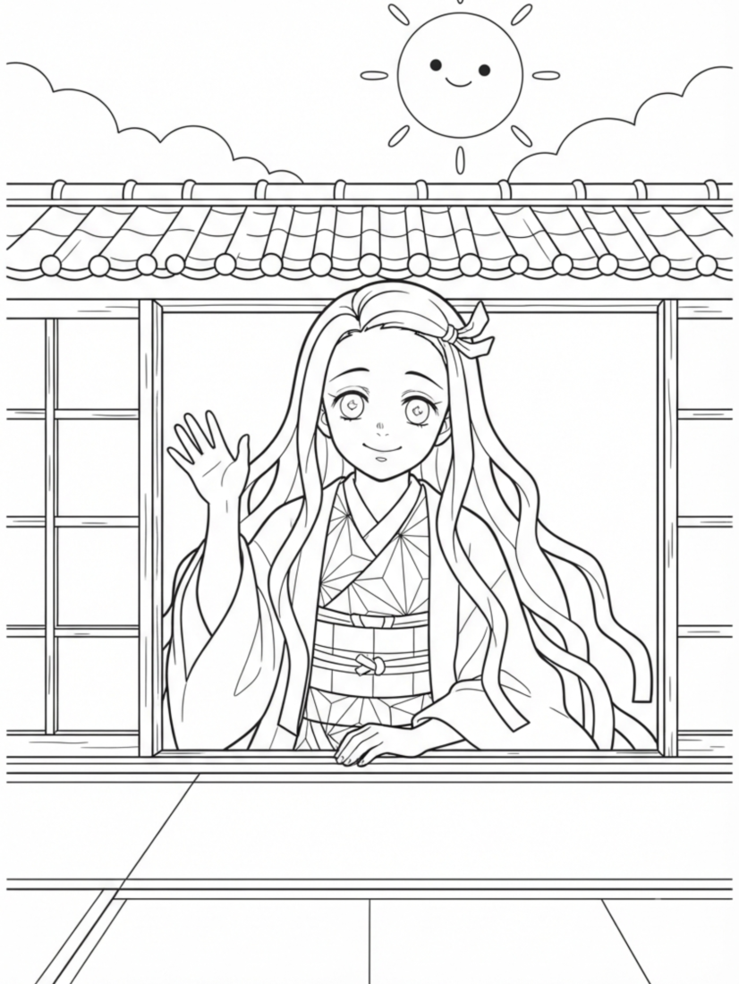 Nezuko Waving from a Window