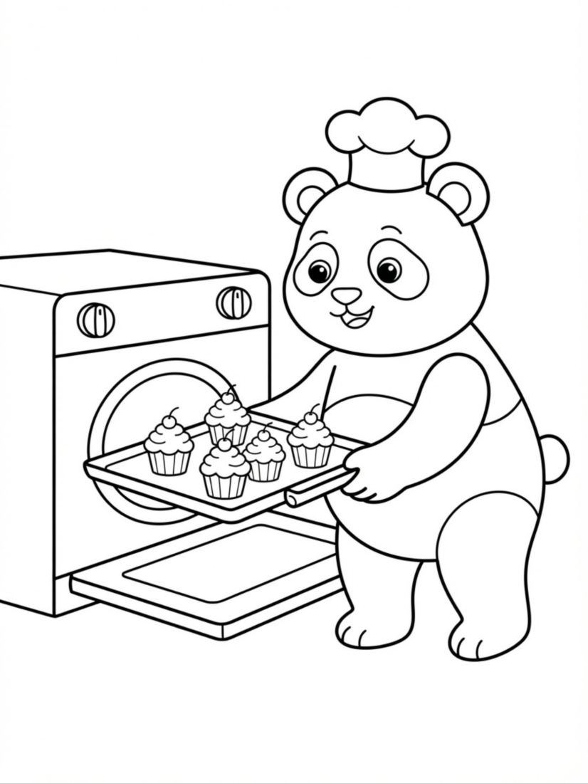Panda Baking Cupcakes