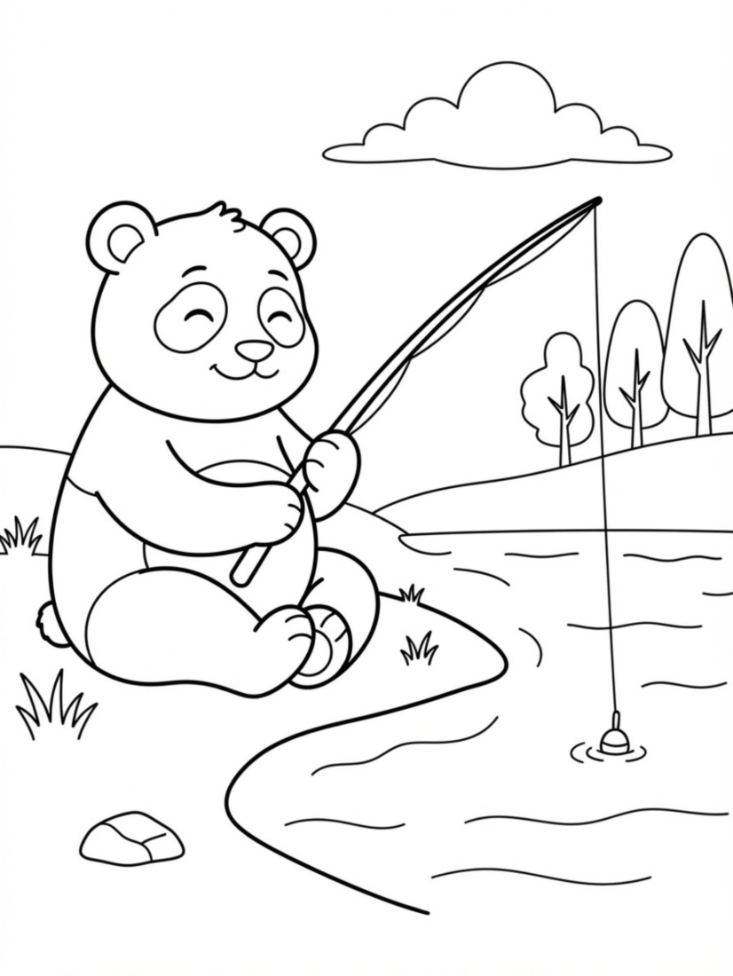 Panda Fishing by a Lake