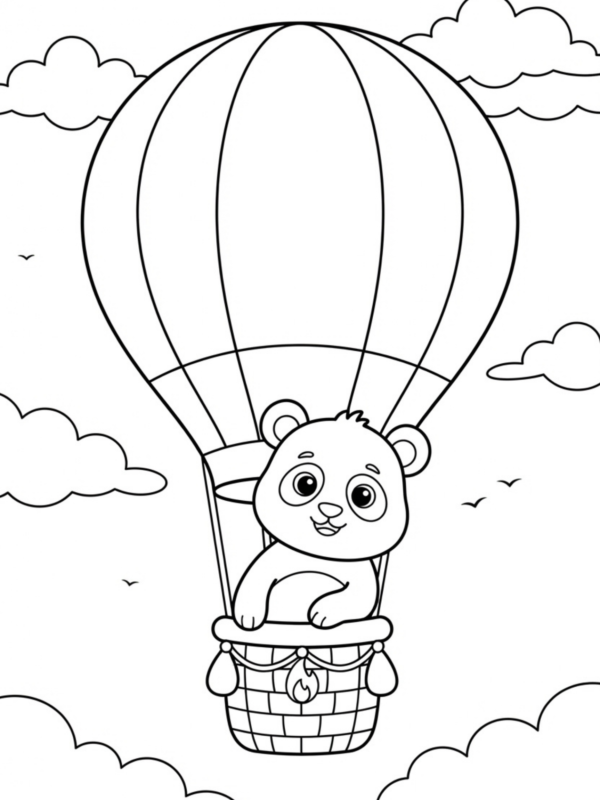 Panda Flying in a Hot Air Balloon