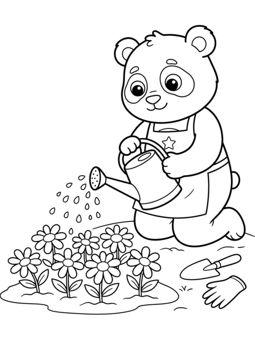 Panda Gardening with a Watering Can