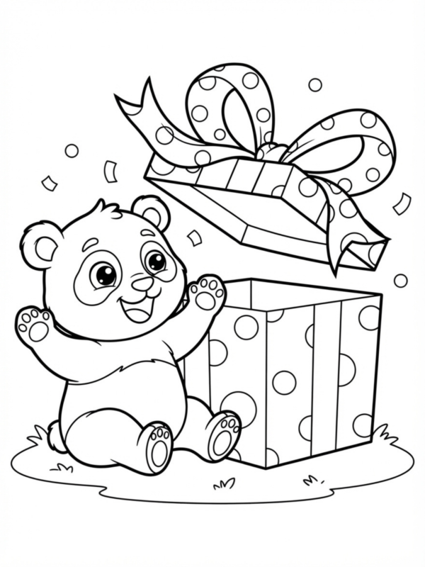Panda Opening a Gift Box