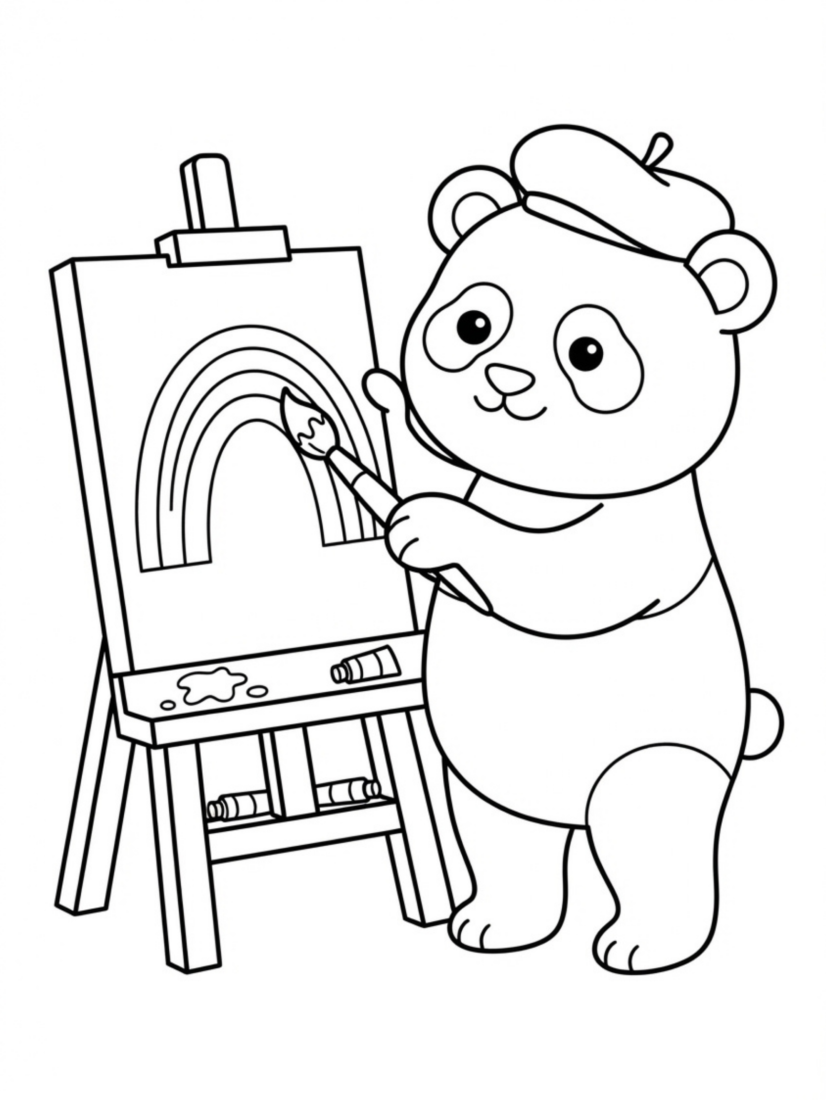 Panda Painting on an Easel