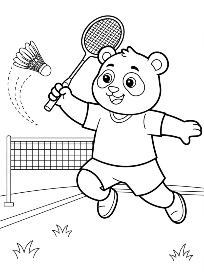 Panda Playing Badminton