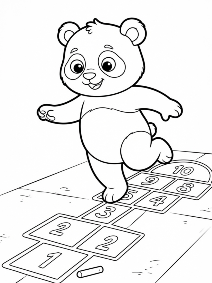 Panda Playing Hopscotch