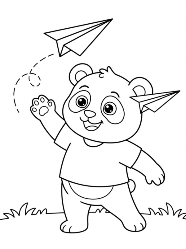 Panda Playing with Paper Airplanes