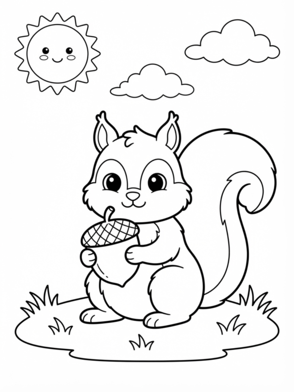 Playful Squirrel with an Acorn