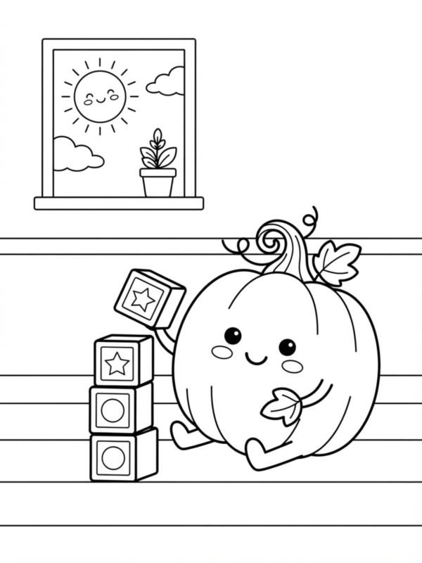 Pumpkin Building a Toy Block Tower