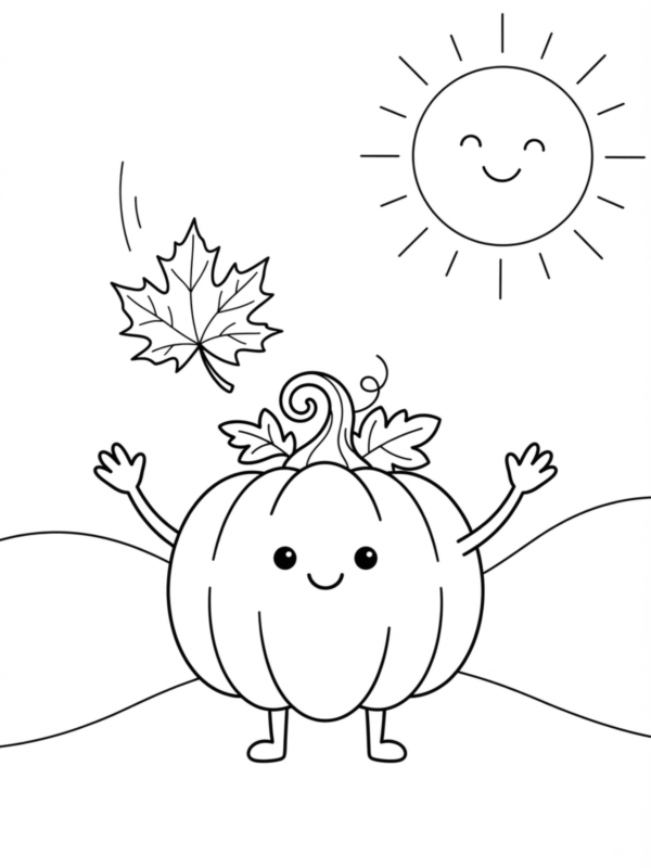 Pumpkin Catching a Falling Leaf