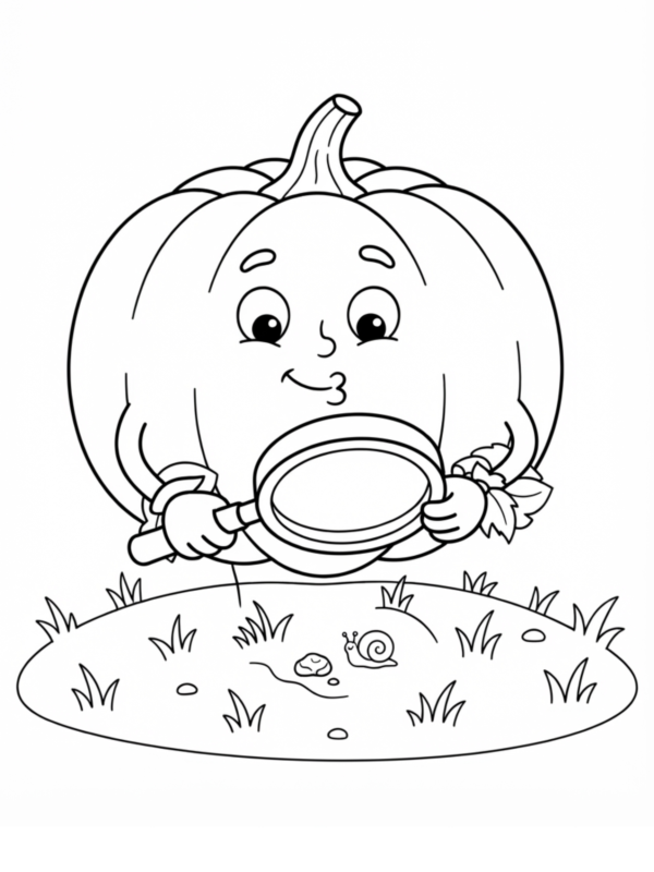 Pumpkin Holding a Magnifying Glass
