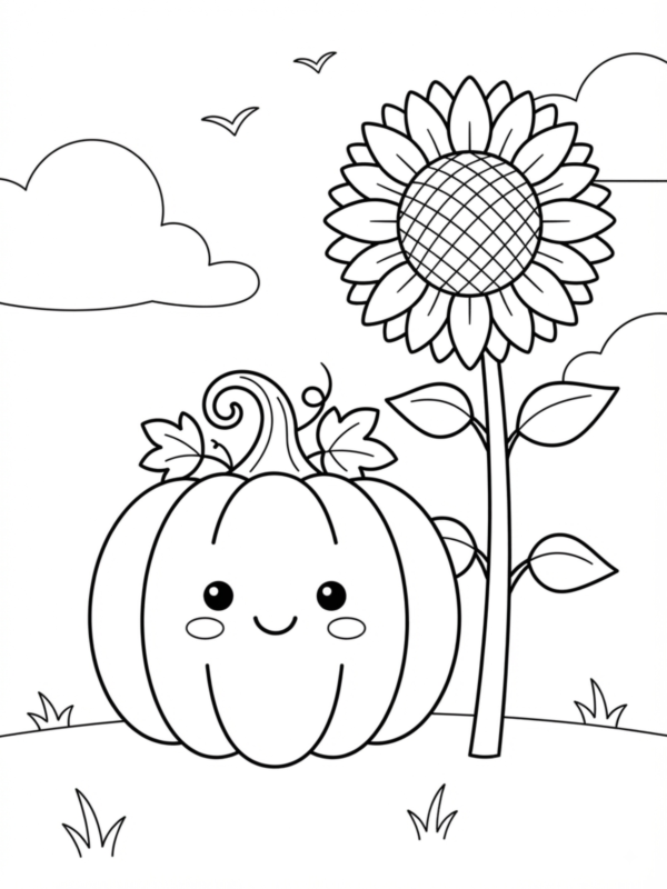 Pumpkin Holding a Sunflower