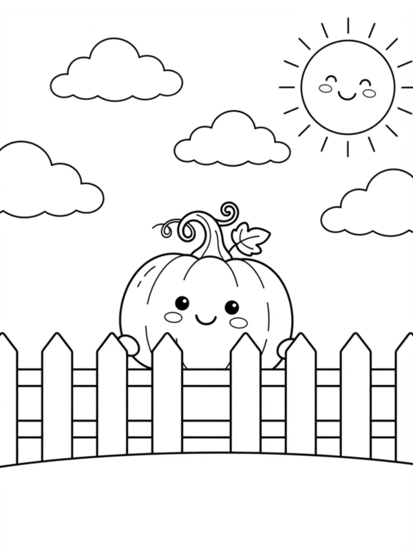 Pumpkin Peeking Behind a Fence