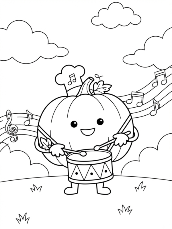 Pumpkin Playing a Tiny Drum