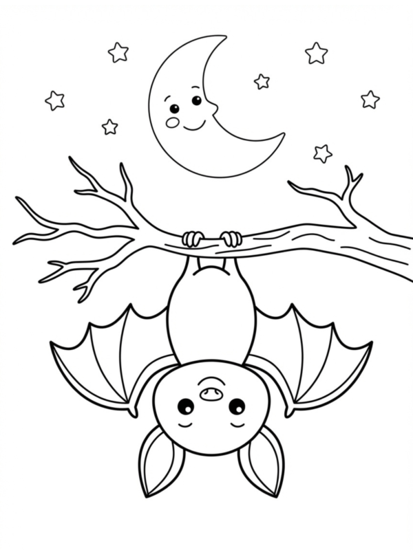 Sleepy Bat Hanging from a Branch