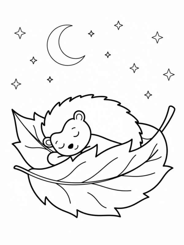 Sleepy Hedgehog in a Leaf Bed