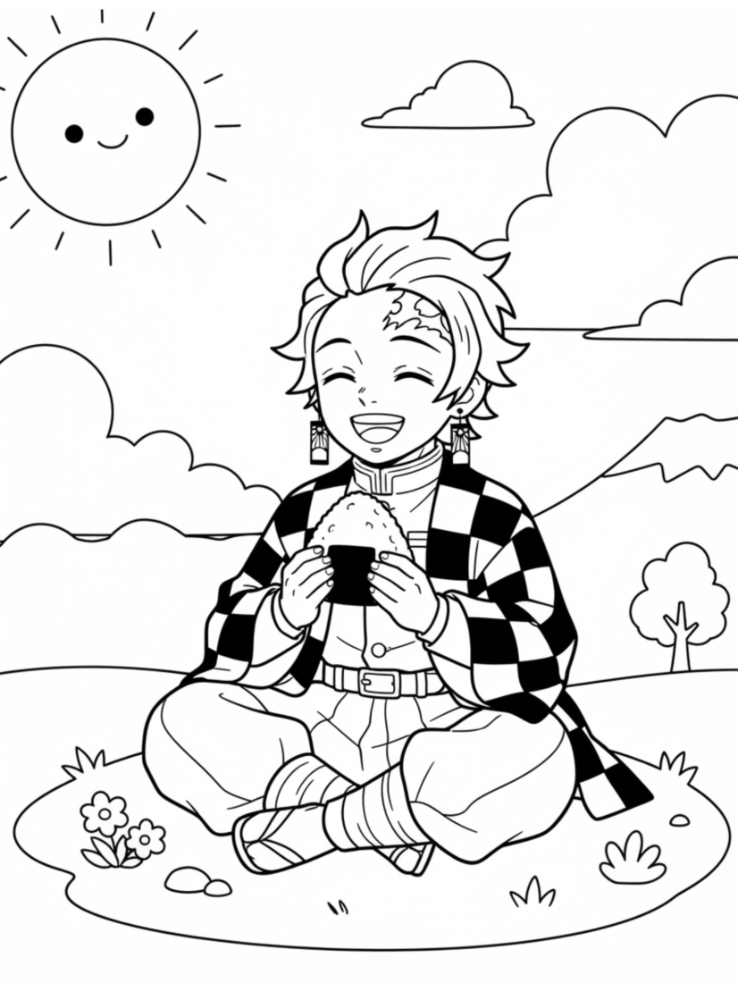 Tanjiro Holding Onigiri