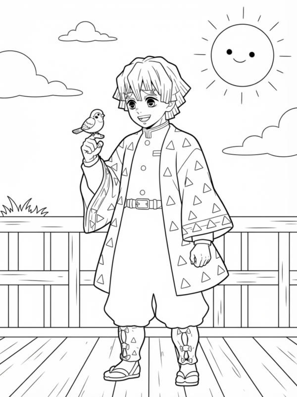 Zenitsu Holding a Sparrow