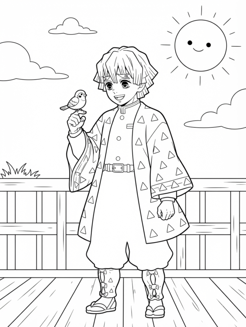 Zenitsu Holding a Sparrow