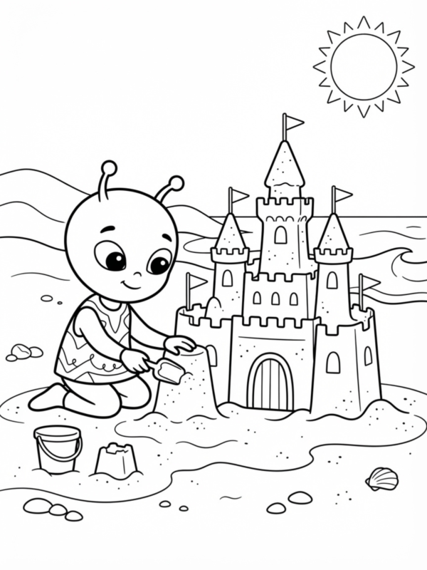 Alien Making a Sandcastle