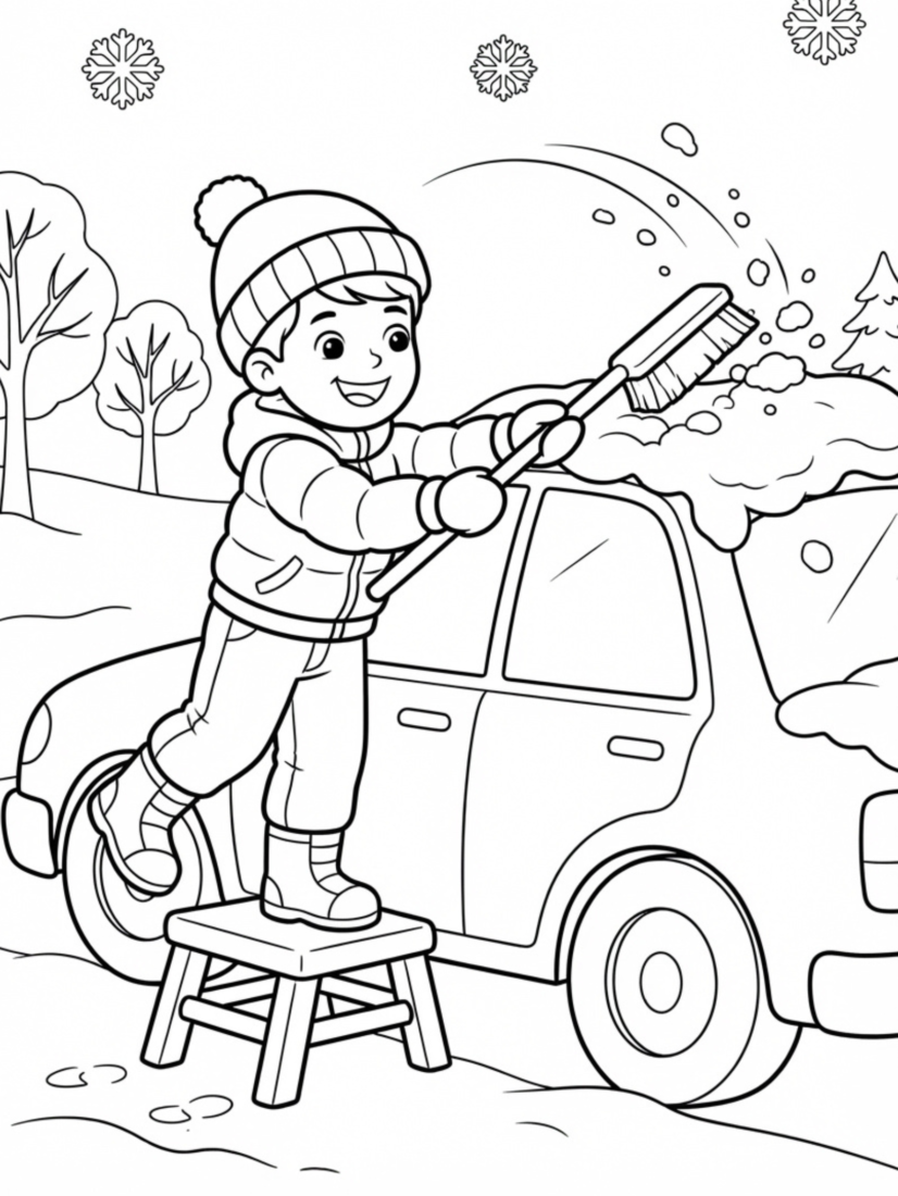 Clearing Snow Off the Car Windshield