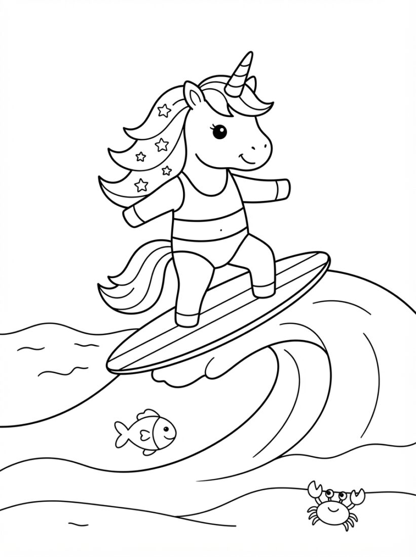 Unicorn Surfing a Wave