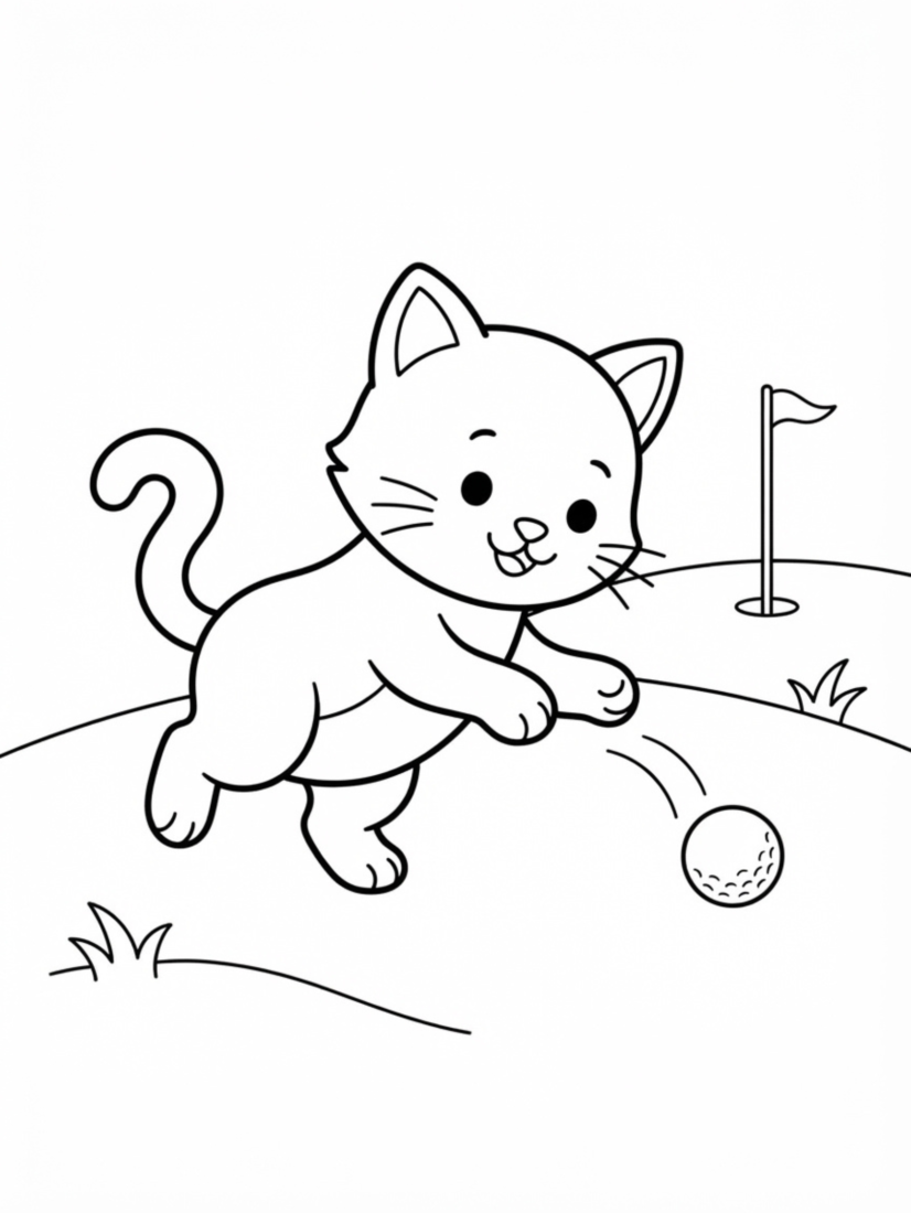 Kitten Chasing a Golf Ball