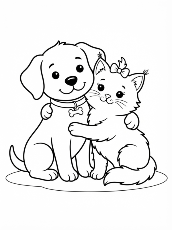 Kitten and Puppy Friends Hugging