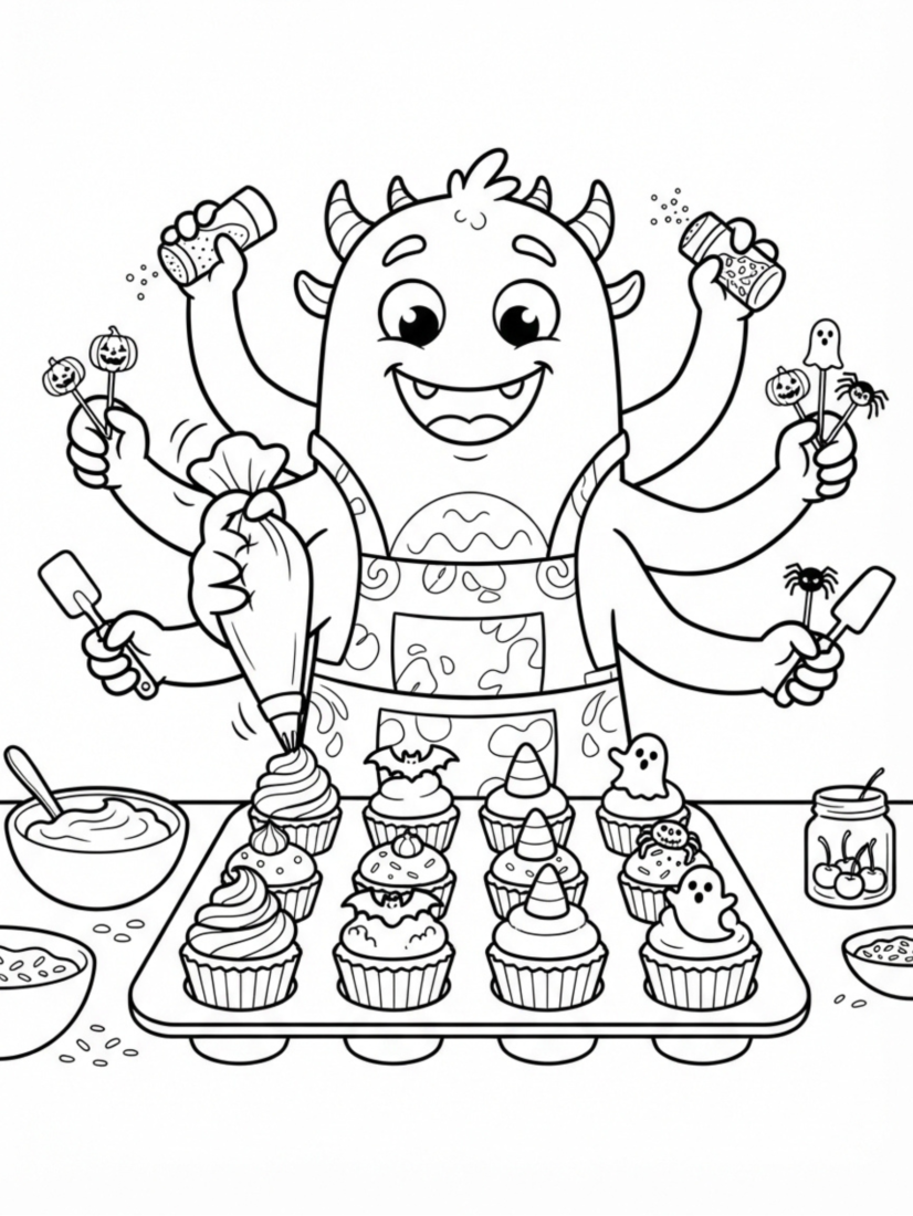 Monster Baking Cupcakes
