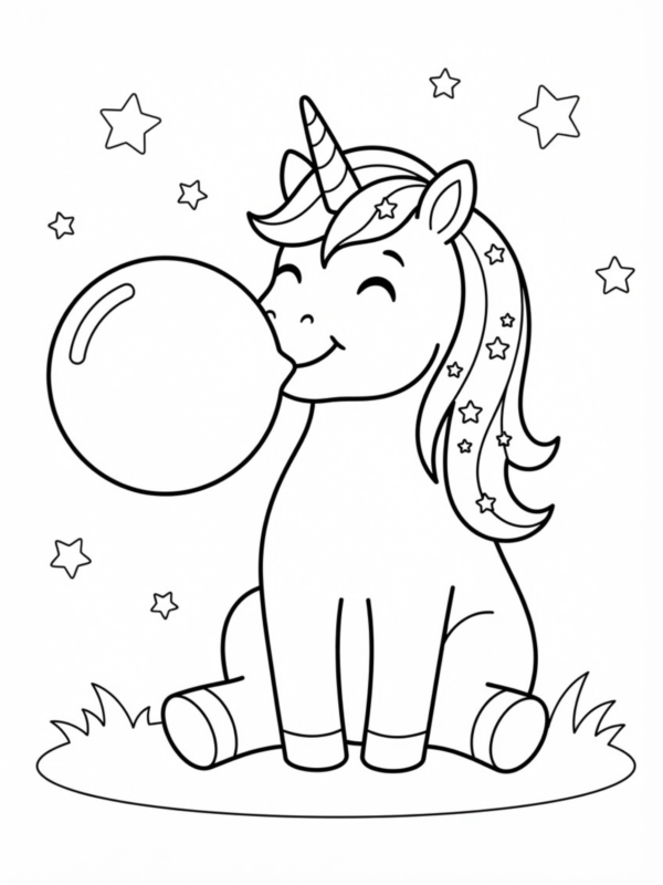 Unicorn Blowing Bubble Gum