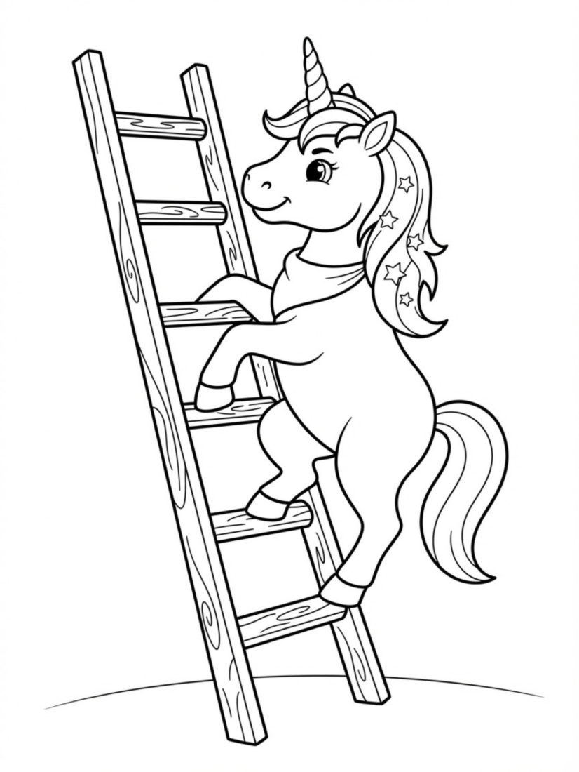 Unicorn Climbing a Ladder