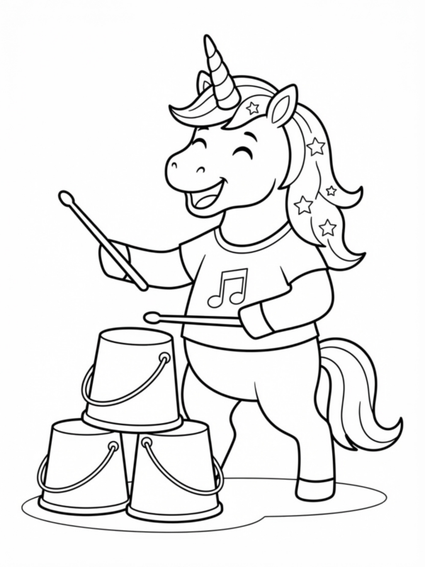 Unicorn Drumming on Buckets