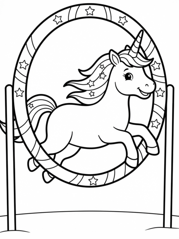 Unicorn Jumping Through a Hoop