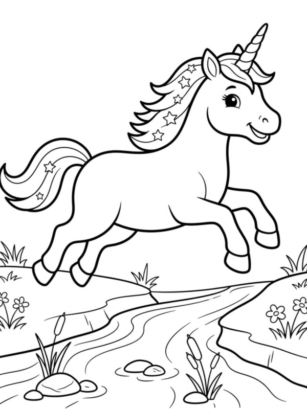 Unicorn Leaping Over a Stream