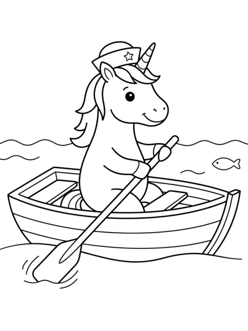 Unicorn Rowing a Tiny Boat