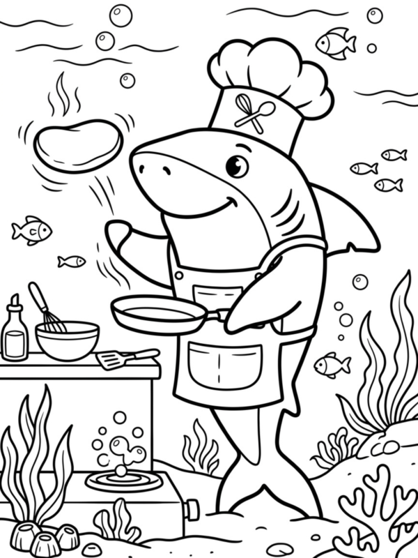 Chef Shark Flipping Pancakes
