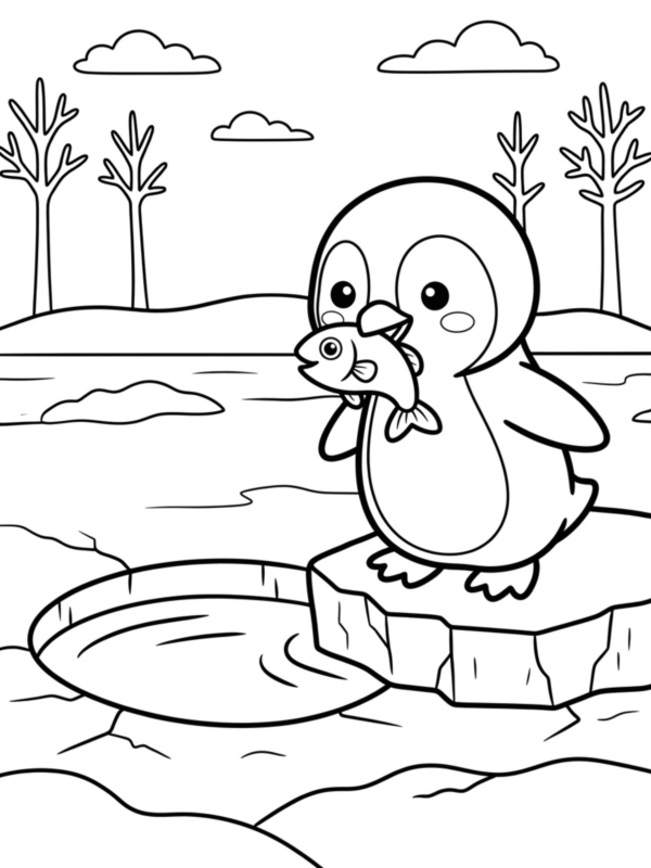 Penguin Catching a Fish