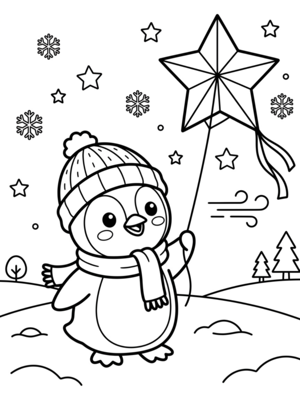 Penguin Flying a Kite