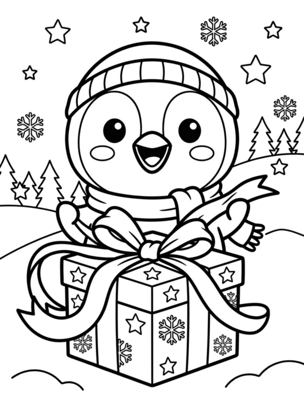 Penguin Opening a Present