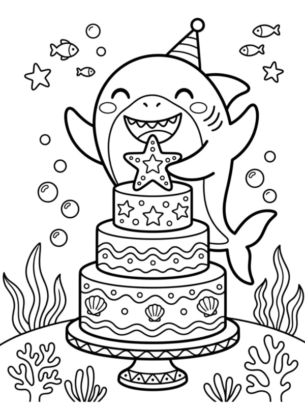 Shark Decorating a Birthday Cake